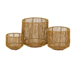 Shop * Lot De 3 Photophores Déco "Lignes" 21Cm Or Mat
