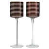 Outlet * Lot De 2 Photophores Sur Pied "Verre Raye" 30Cm Marron