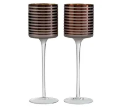 Outlet * Lot De 2 Photophores Sur Pied "Verre Raye" 30Cm Marron