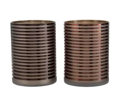 Discount * Lot De 2 Photophores "Verre Raye" 24Cm Marron