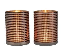 Discount * Lot De 2 Photophores "Verre Raye" 24Cm Marron