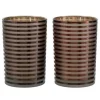 Best * Lot De 2 Photophores "Verre Raye" 18Cm Marron