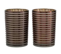 Best * Lot De 2 Photophores "Verre Raye" 18Cm Marron