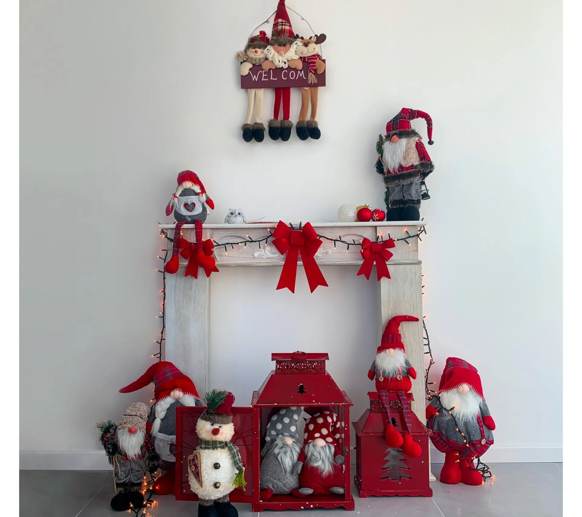 Online MOBILI REBECCA Gnomo Nain De Noël Gris Rouge Tissu 75X16X25