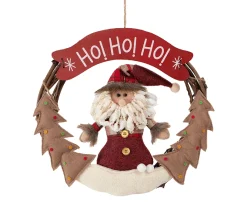 Outlet MOBILI REBECCA Guirlande Décoration De Porte Noël Polyester Mdf Rouge 32X34X4