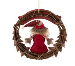 Outlet MOBILI REBECCA Guirlande Décoration De Porte Noël Polyester Mdf Rouge 32X34X4