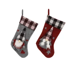 Discount MOBILI REBECCA Lot 2 Bas De Noël Befana Epiphanie Rouge Gris Tissu Avec Elfe Elf Gnome