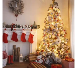MOBILI REBECCA Sapin Et Accessoire^ Sapin De Noël Blanc 180 Cm 850 Branches Pais Avec 300 Lumieres Led Incluses