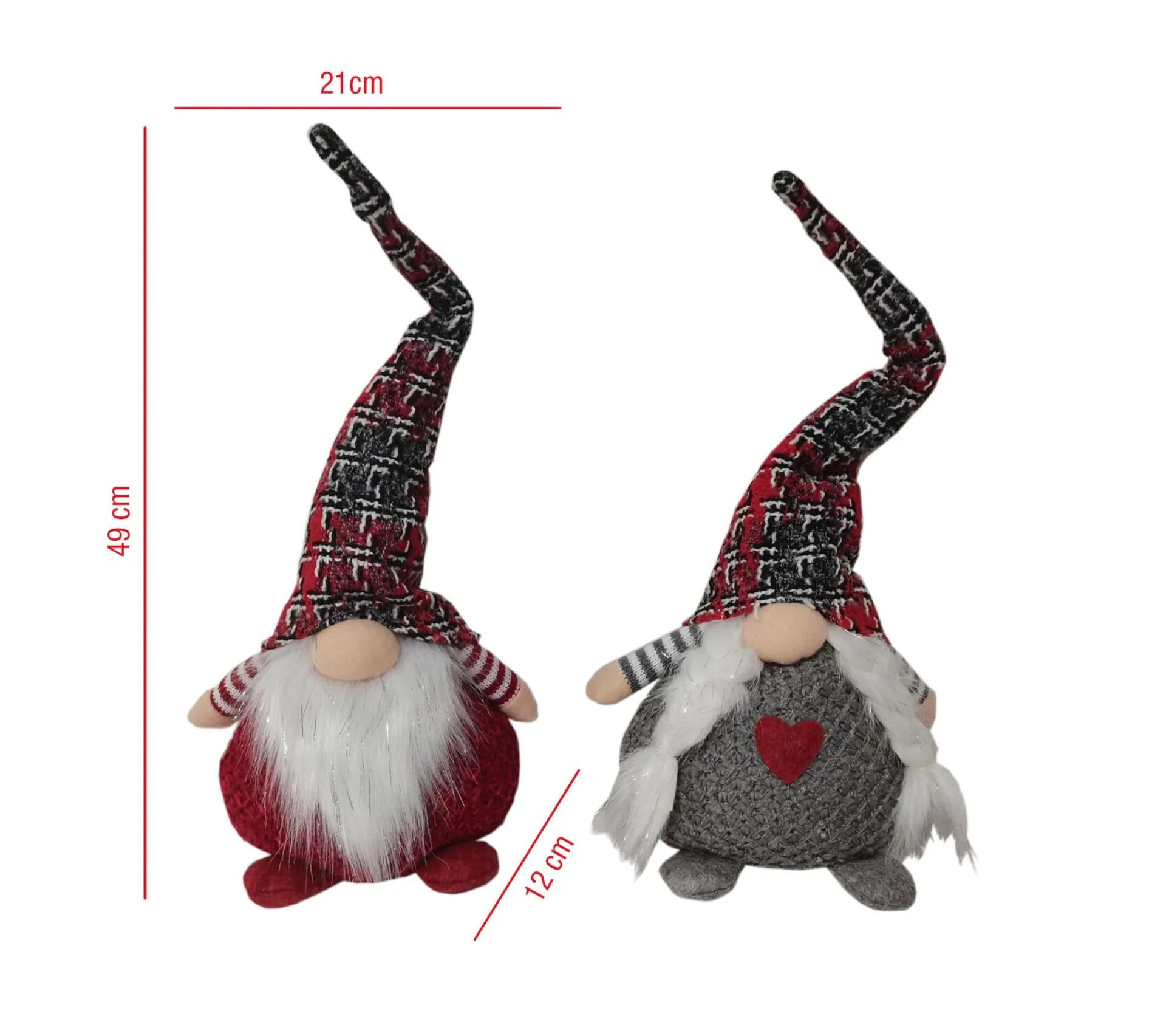 Sale MOBILI REBECCA Set 2 Gnomes Elfes Scandinaves En Tissu Gris Rouge Bonhomme De Neige De Noël