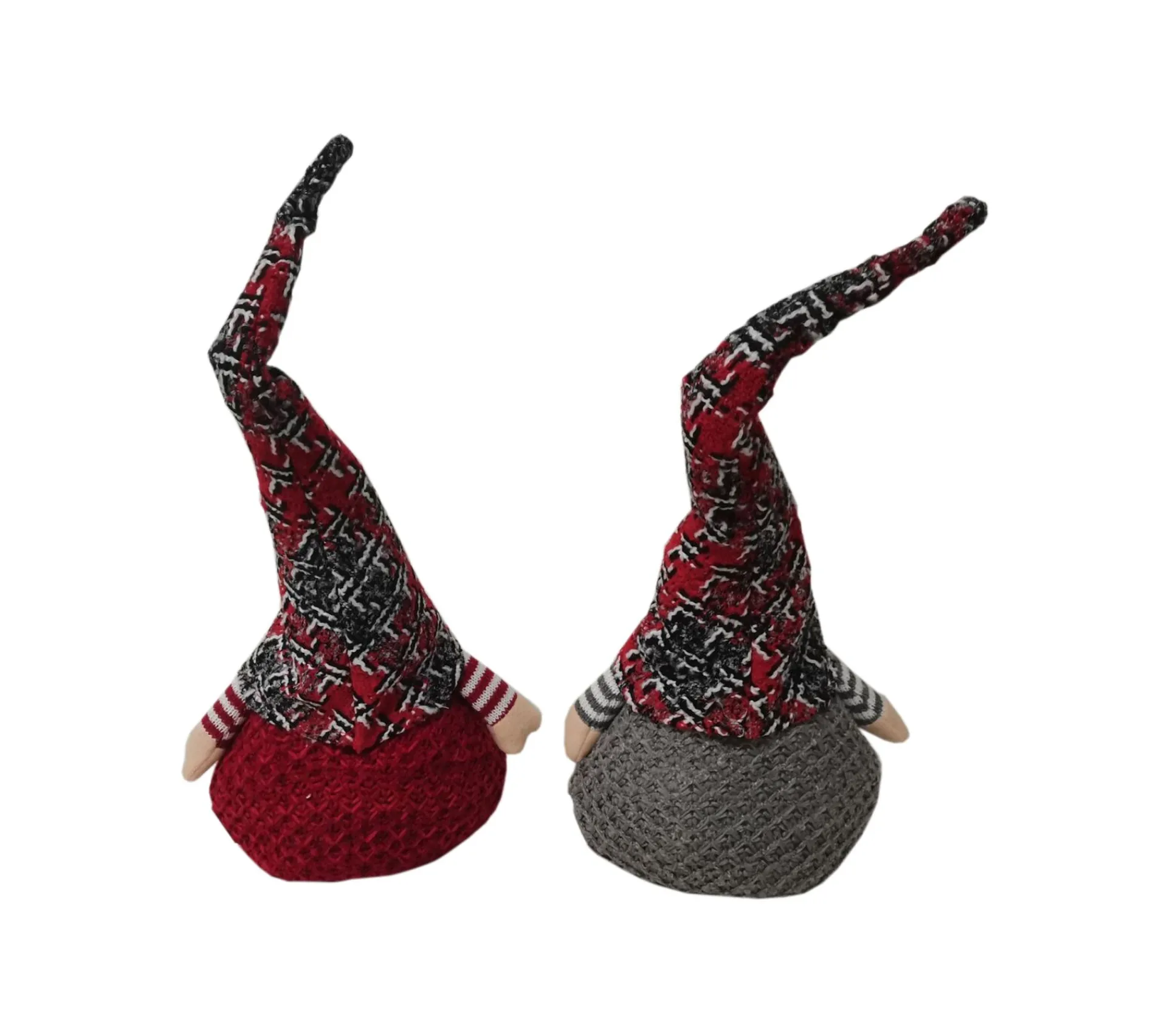 Sale MOBILI REBECCA Set 2 Gnomes Elfes Scandinaves En Tissu Gris Rouge Bonhomme De Neige De Noël