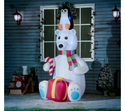 Best OUTSUNNY Ours Polaire Gonflable Led De Noël Avec Pingouin Cadeau