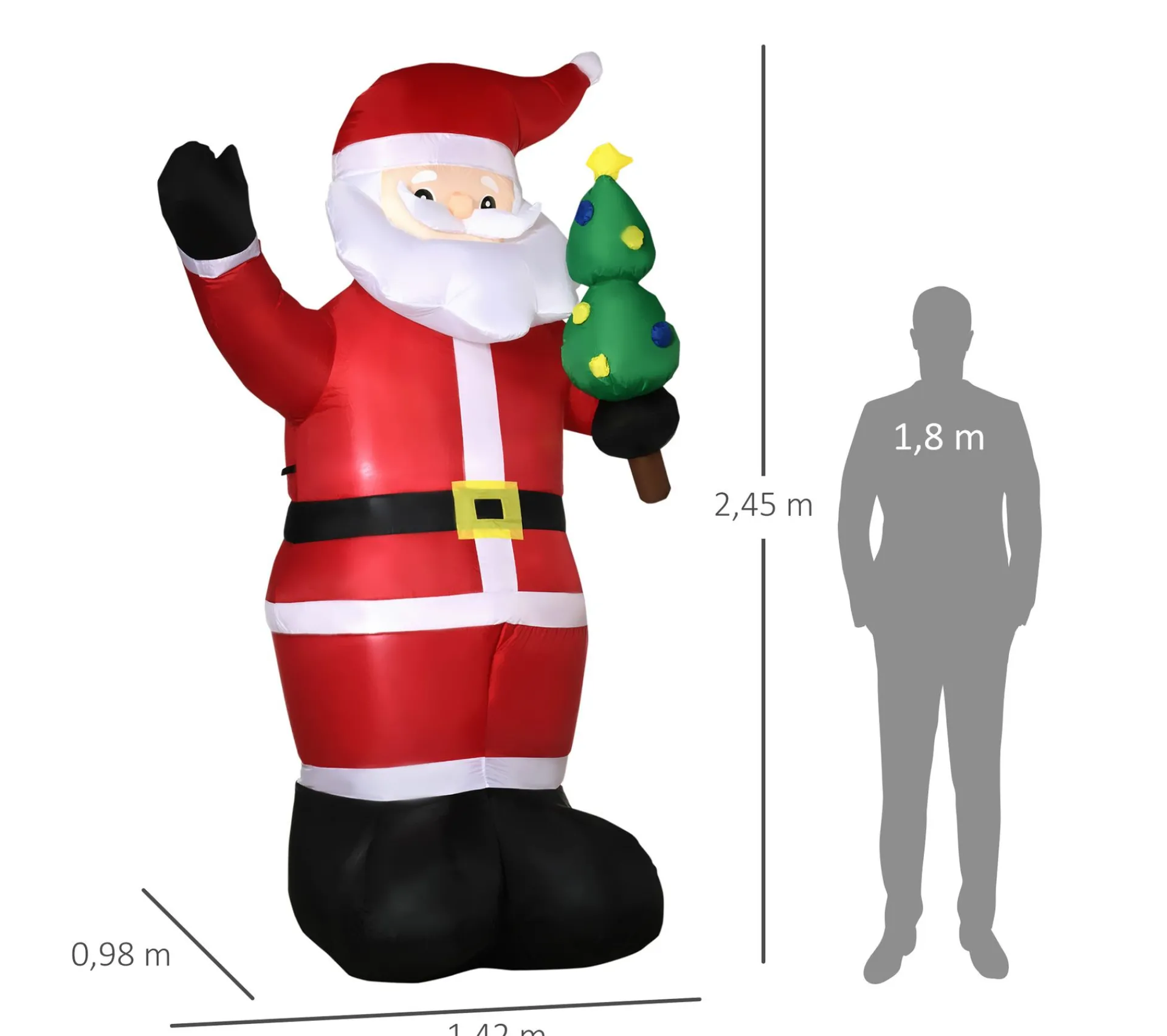 Discount OUTSUNNY Pere Noël Gonflable Led 2,45H M Polyester Impermeable Rouge Vert
