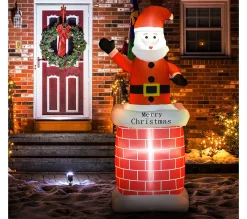 Best OUTSUNNY Pere Noël Gonflable Avec Cheminee Led 2,10H M Polyester