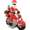 New * Pere Noël Gonflable Sur Moto Led Ip44 160 Cm