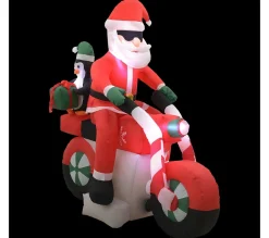 New * Pere Noël Gonflable Sur Moto Led Ip44 160 Cm