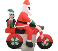 New * Pere Noël Gonflable Sur Moto Led Ip44 160 Cm