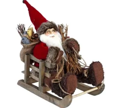Outlet * Pere Noël Sur Luge "Soir" 28Cm Rouge Et Marron