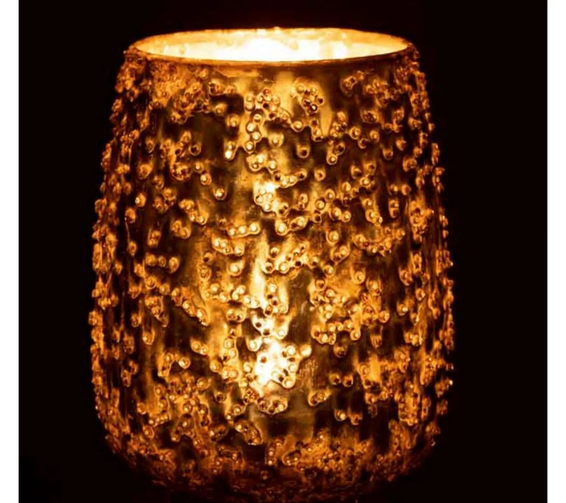 New * Photophore Design En Verre "Lise" 16Cm Or