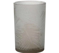 Sale * Photophore Design En Verre "Feuilles" 18Cm Beige