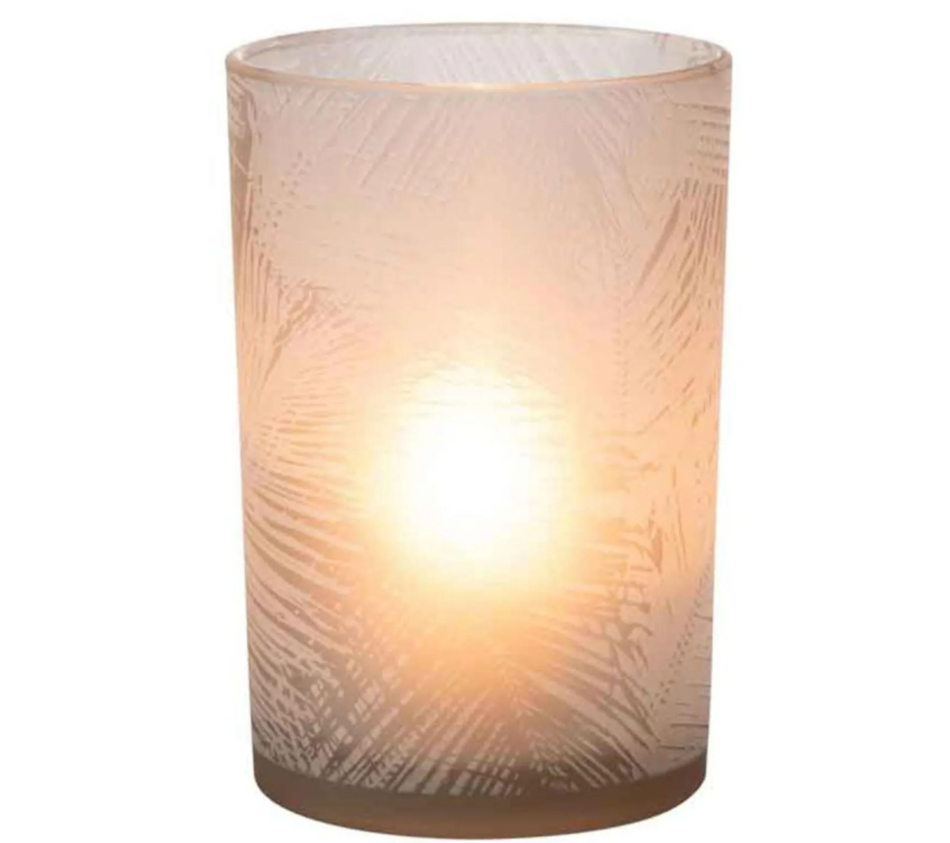 Sale * Photophore Design En Verre "Feuilles" 18Cm Beige