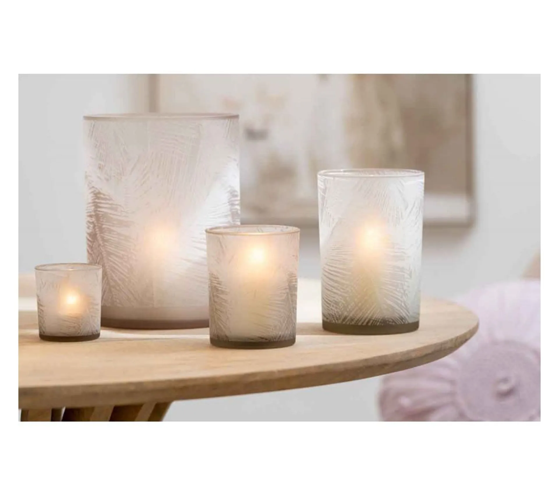 Online * Photophore Design En Verre "Feuilles" 24Cm Beige