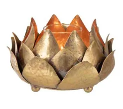 Store * Photophore Design "Fleur De Lotus" 17Cm Or