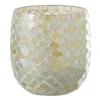 Best Sale * Photophore Design "Mosaique" 16Cm Blanc Et Jaune