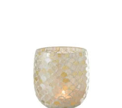 Best Sale * Photophore Design "Mosaique" 16Cm Blanc Et Jaune