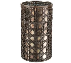 Sale * Photophore Design Rotin Et Verre 