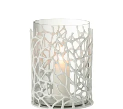 Best Sale * Photophore En Metal Design "Susura" 32Cm Blanc