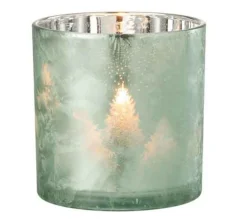Fashion * Photophore En Verre "Arbre" 15Cm Vert Et Argent