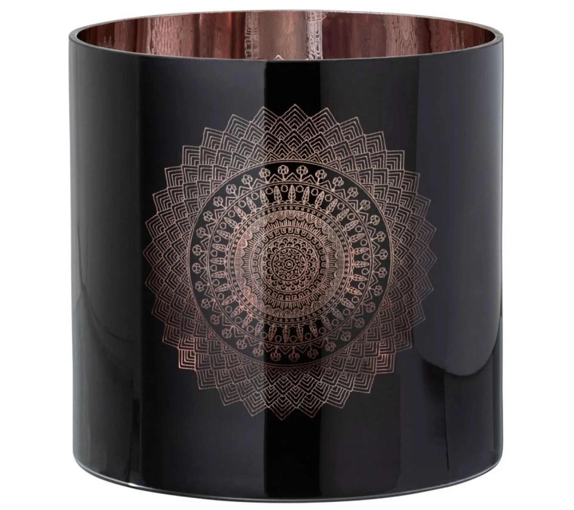 Clearance * Photophore En Verre "Boho" 20Cm Noir Et Cuivre