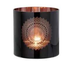 Clearance * Photophore En Verre "Boho" 20Cm Noir Et Cuivre