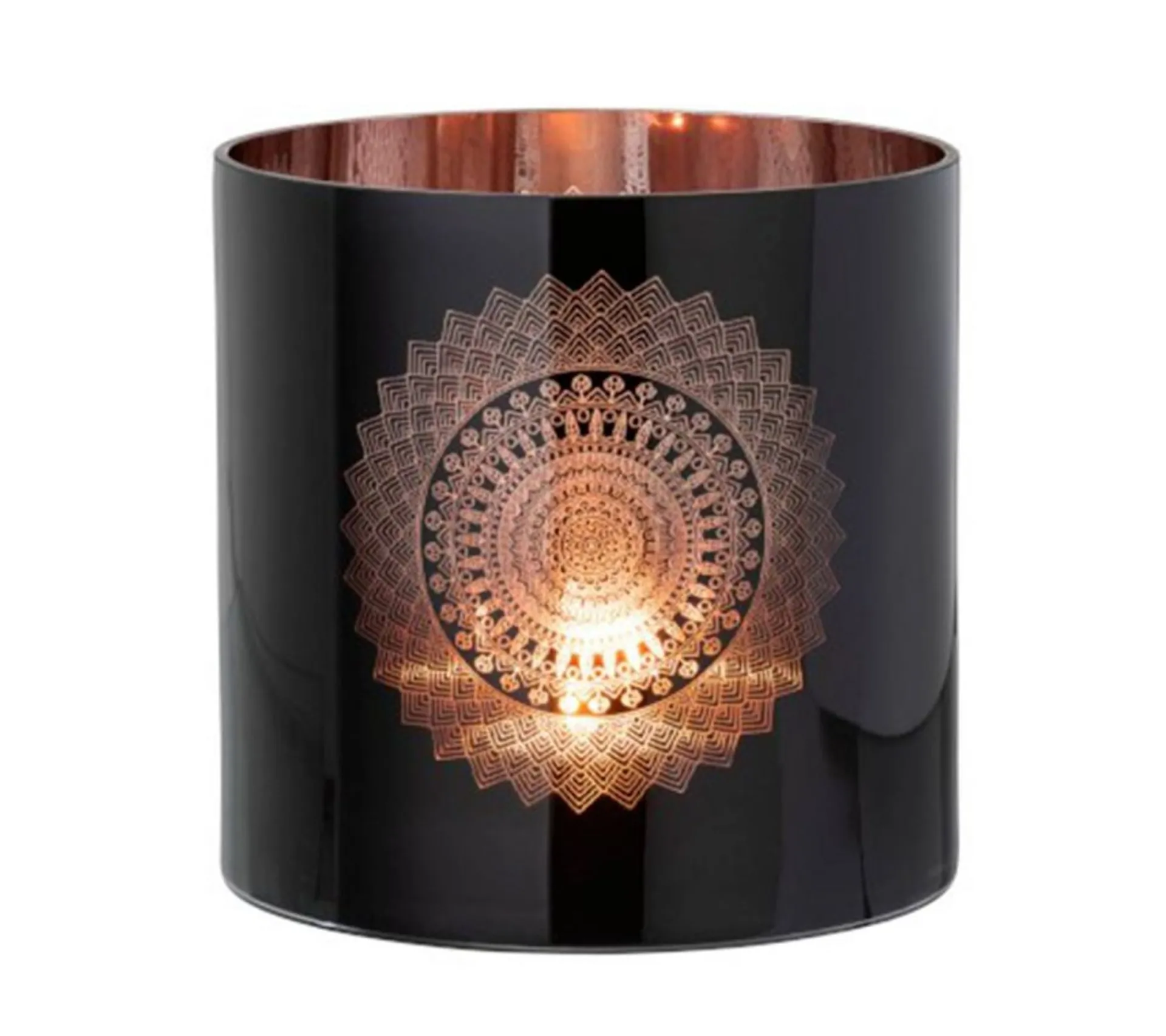 Clearance * Photophore En Verre "Boho" 20Cm Noir Et Cuivre