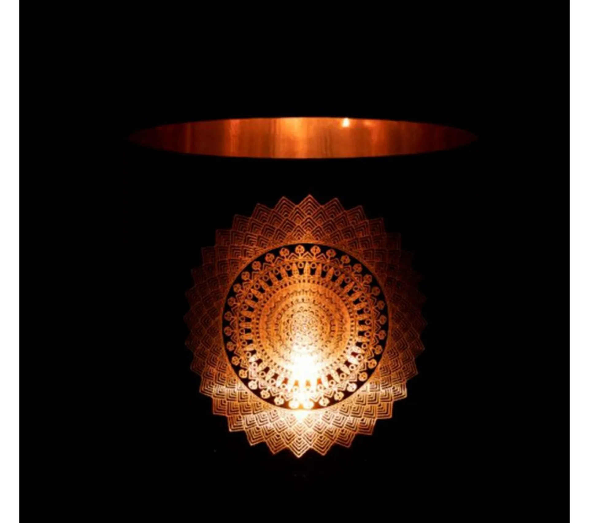 Clearance * Photophore En Verre "Boho" 20Cm Noir Et Cuivre