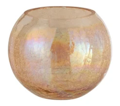 Discount * Photophore En Verre "Boule Craquelee" 20Cm Ambre
