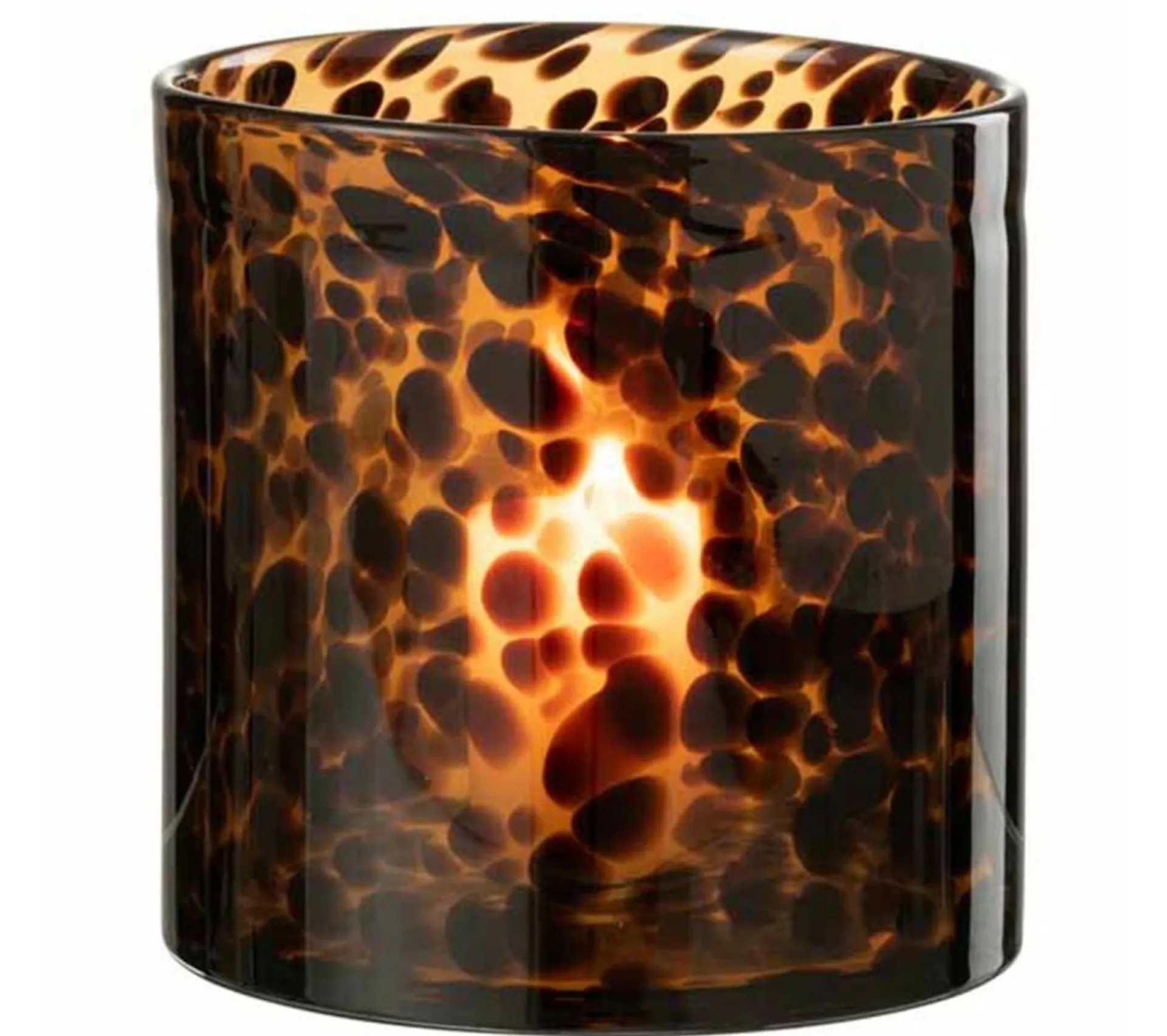 Flash Sale * Photophore En Verre "Cylindre Pois" 18Cm Marron