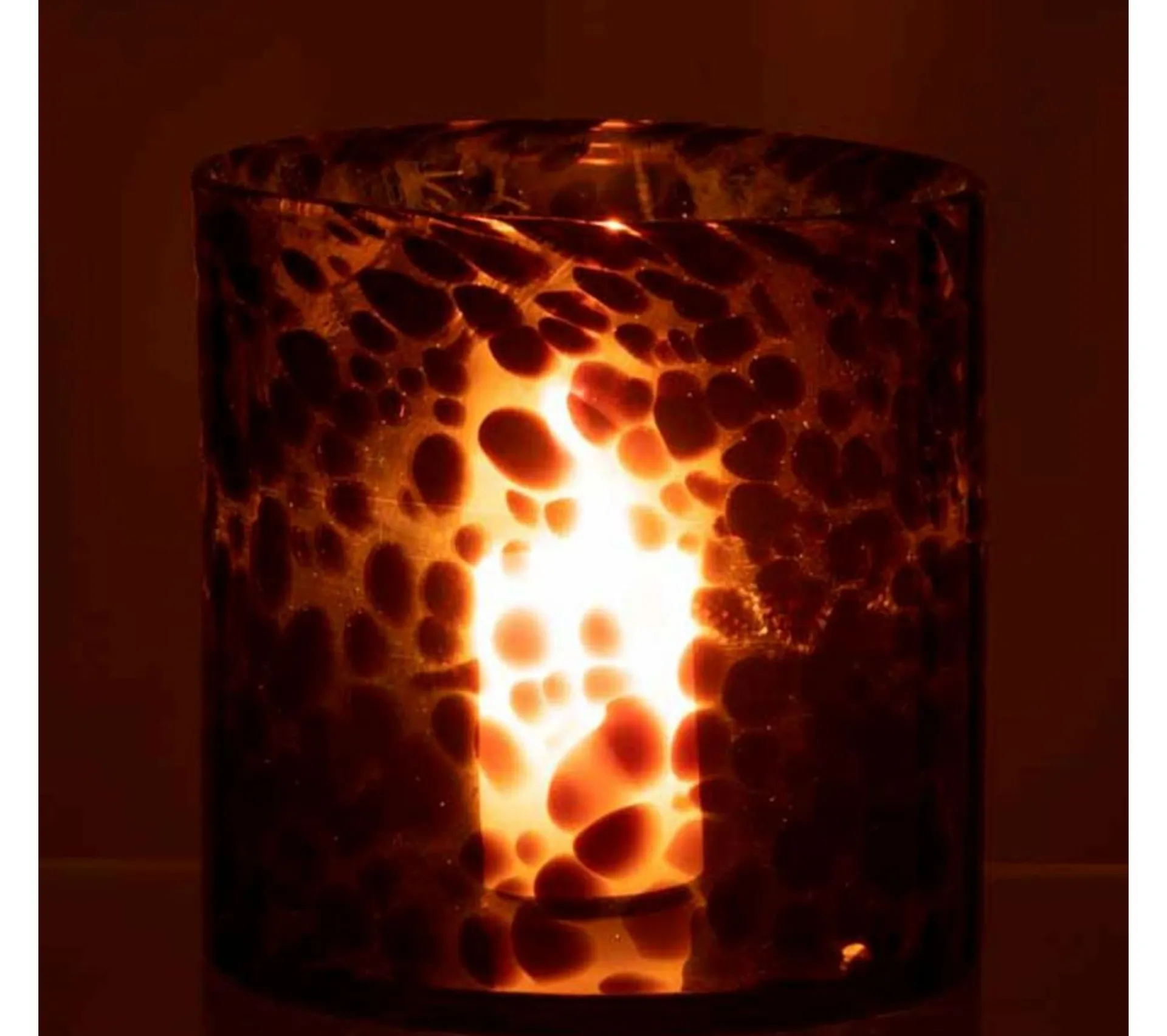 Flash Sale * Photophore En Verre "Cylindre Pois" 18Cm Marron