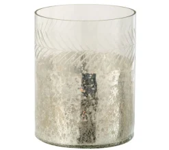 Hot * Photophore En Verre Déco "Craquele" 20Cm Argent
