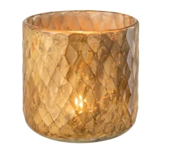 Flash Sale * Photophore En Verre Design "Quadrille" 14Cm Or