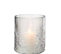 New * Photophore En Verre Design "Sladia" 22Cm Gris