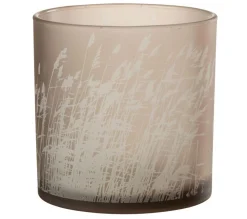 Best * Photophore En Verre Design "Herbe" 15Cm Beige