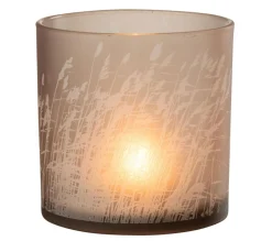 Best * Photophore En Verre Design "Herbe" 15Cm Beige