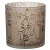 Best Sale * Photophore En Verre "Happy Faces" 15Cm Beige
