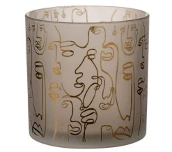 Best Sale * Photophore En Verre "Happy Faces" 15Cm Beige