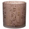 Outlet * Photophore En Verre "Happy Faces" 15Cm Terracotta