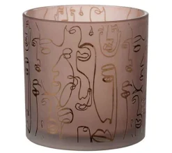 Outlet * Photophore En Verre "Happy Faces" 15Cm Terracotta