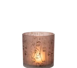 Outlet * Photophore En Verre "Happy Faces" 15Cm Terracotta