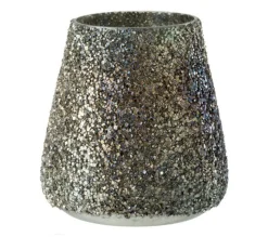 New * Photophore En Verre "Paillettes" 16Cm Vert