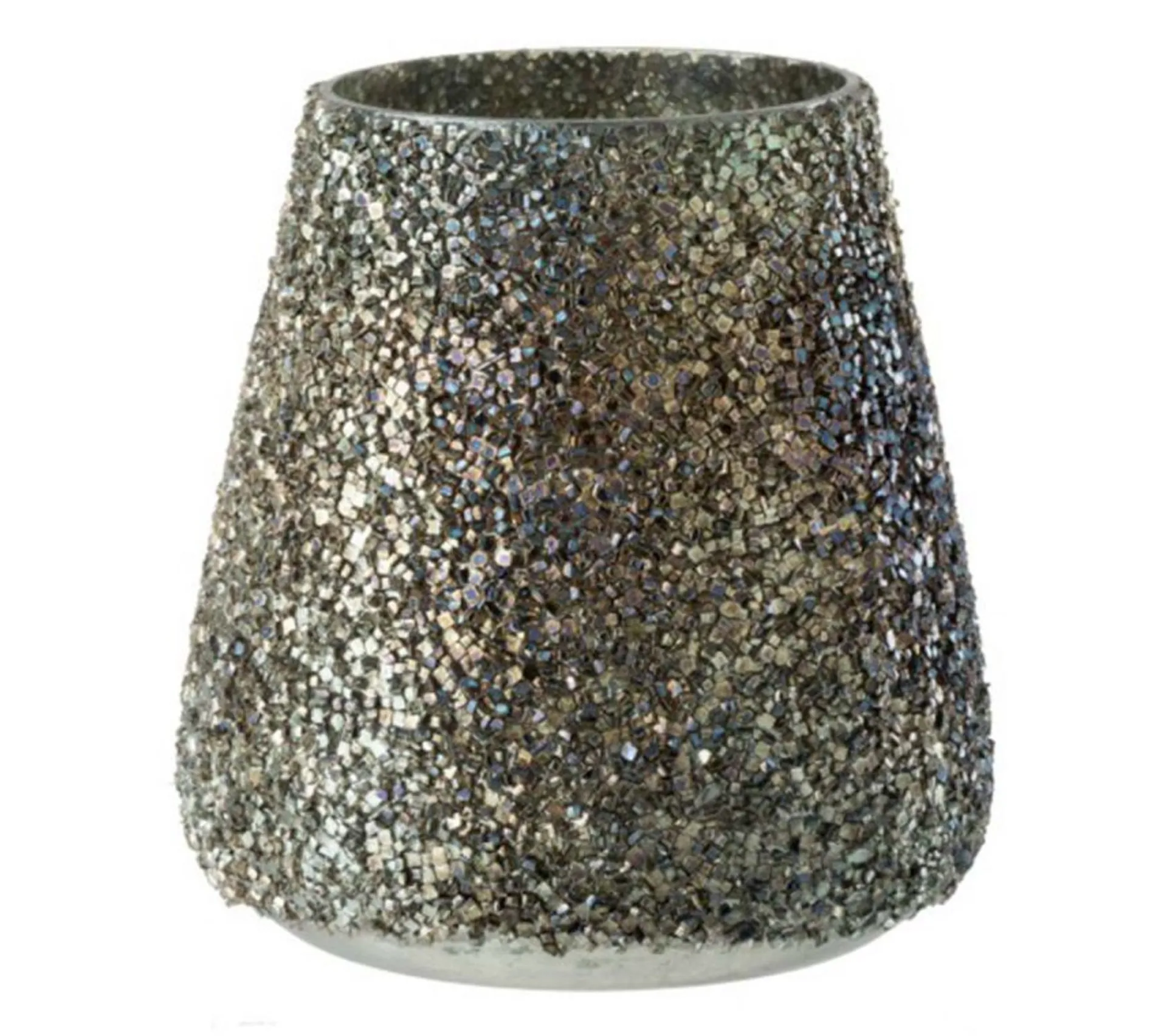New * Photophore En Verre "Paillettes" 16Cm Vert
